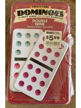 Collectors Dominoes Double Nine Jumbo Color Dot 55 Shiny Pieces Tin Cardinal NEW